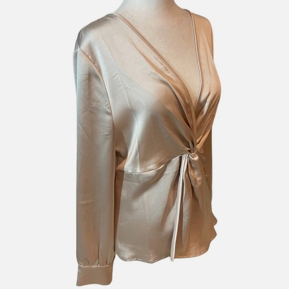 Nicole Miller Champagne Satin Long Sleeve Twist Blouse Top Sz M - Picture 11 of 16